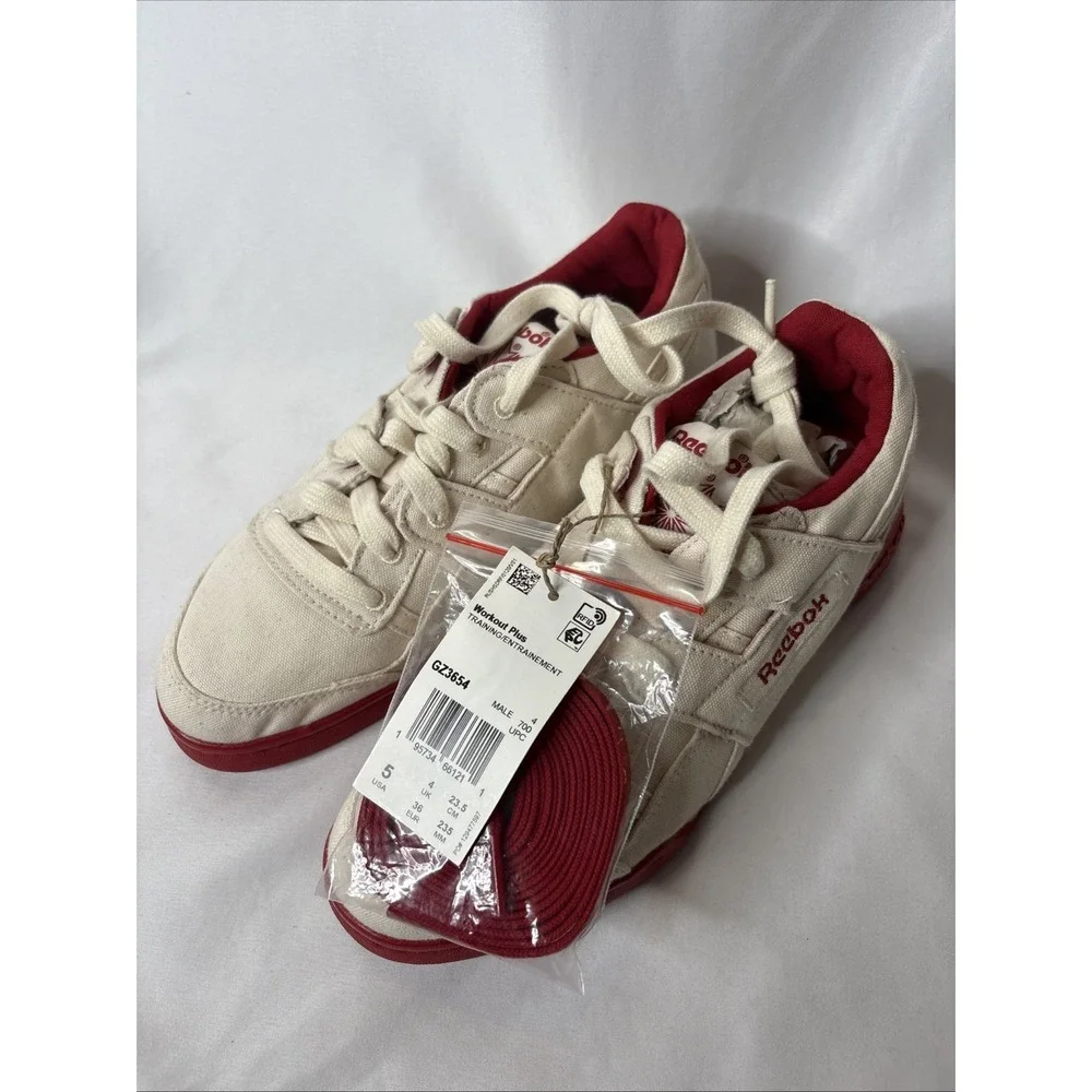 Reebok Workout Plus Mens 5 Athletic Shoes Chalk‎ Flash Red GZ3654 NEW